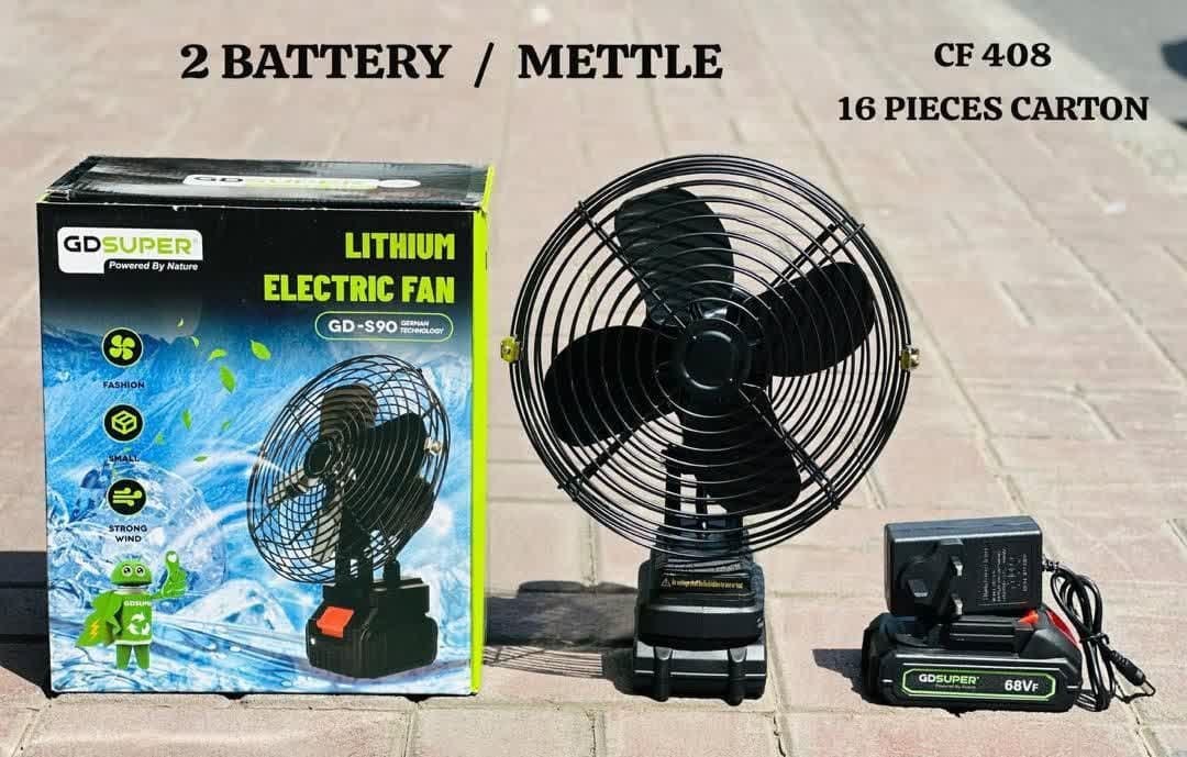 پنکه شارژی رومیزی تمام فلز 2باتری 68 ولتی مدل GD-S90(تضمین اصل،عمده تماس)