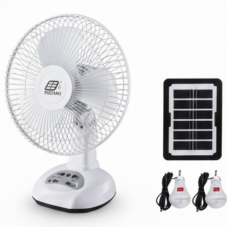 پنکه برقی شارژی به همراه پنل خورشیدی و لامپ مدل cc312